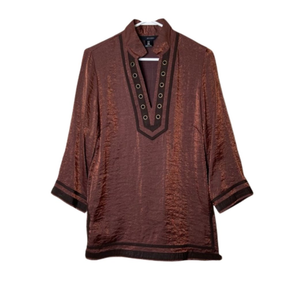 Ali Miles metallic brown copper tunic top women's M art to wear
